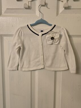 Janie and Jack White Cardigan with Black Trim and Flower